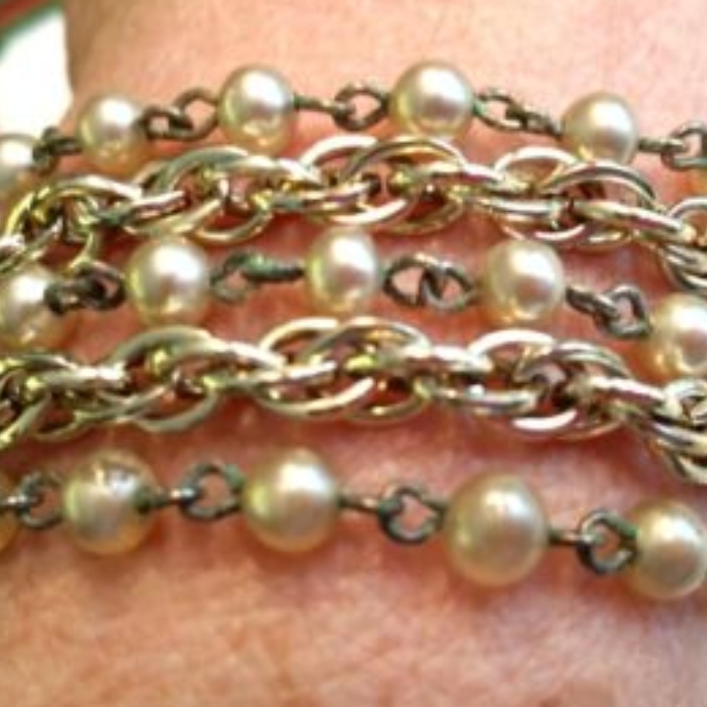 Star Signed 5 Strand Silver tone Faux Pearl Vintag